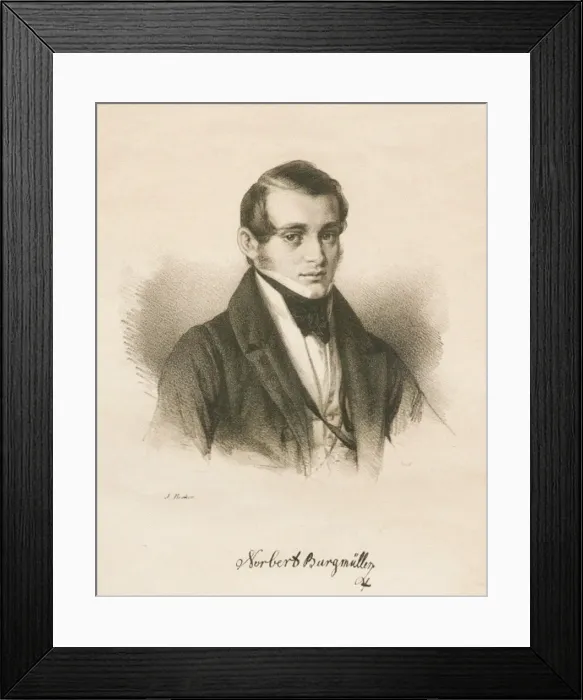 Framed Print : Portrait of the Composer Norbert Burgmuller (1810-1836), 1836. Artist: Becker, Jakob (1810-1872) Framed Print : Portrait of the Composer Norbert Burgmuller (1810-1836), 1836. Artist: Becker, Jakob (1810-1872)