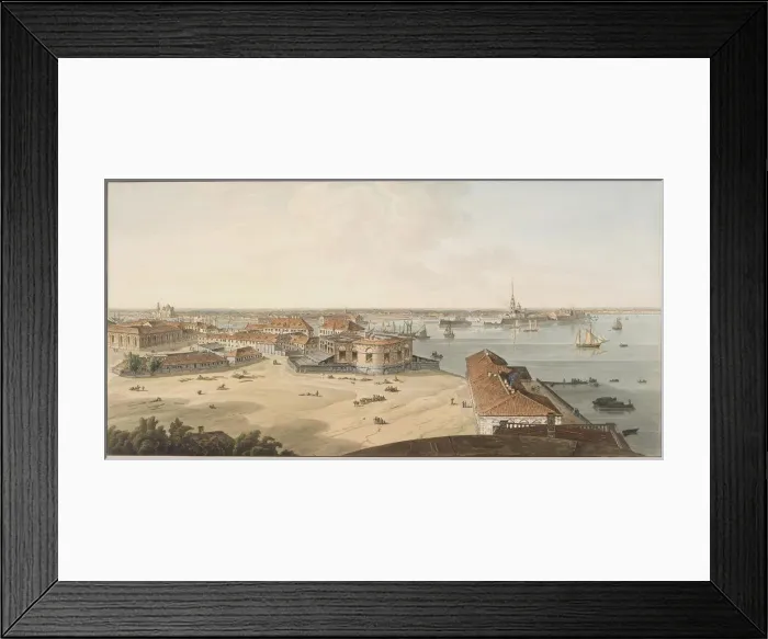 Framed Print : View to the Spit of Vasilyevsky Island and Peter and Paul Fortress, Between 1802 and 1805. Artist: Atkinson, John Augustus (1775-1831) Framed Print : View to the Spit of Vasilyevsky Island and Peter and Paul Fortress, Between 1802 and 1805. Artist: Atkinson, John Augustus (1775-1831)