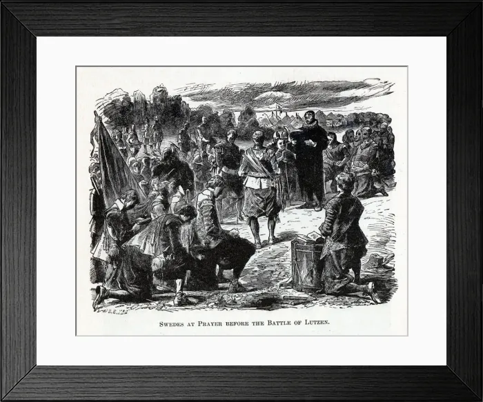 Framed Print : Swedes at Prayer before the Battle of Lutzen, 1882. Artist: Anonymous Framed Print : Swedes at Prayer before the Battle of Lutzen, 1882. Artist: Anonymous