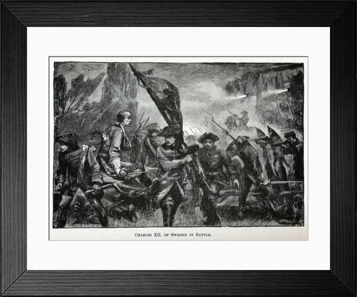 Framed Print : Charles XII of Sweden in Battle, 1882. Artist: Anonymous Framed Print : Charles XII of Sweden in Battle, 1882. Artist: Anonymous