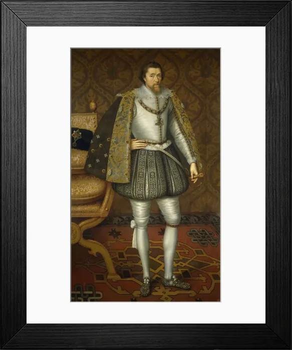 Framed Print : Portrait of King James I of England (1566-1625), c. 1605. Artist: De Critz (Decritz), John, the Elder (1551 / 2-1642) Framed Print : Portrait of King James I of England (1566-1625), c. 1605. Artist: De Critz (Decritz), John, the Elder (1551 / 2-1642)