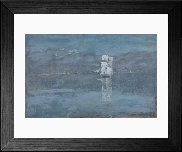 Framed Print : Ladscape with a Sailing Boat, End 1890s. Artist: Levitan, Isaak Ilyich (1860-1900) Framed Print : Ladscape with a Sailing Boat, End 1890s. Artist: Levitan, Isaak Ilyich (1860-1900)