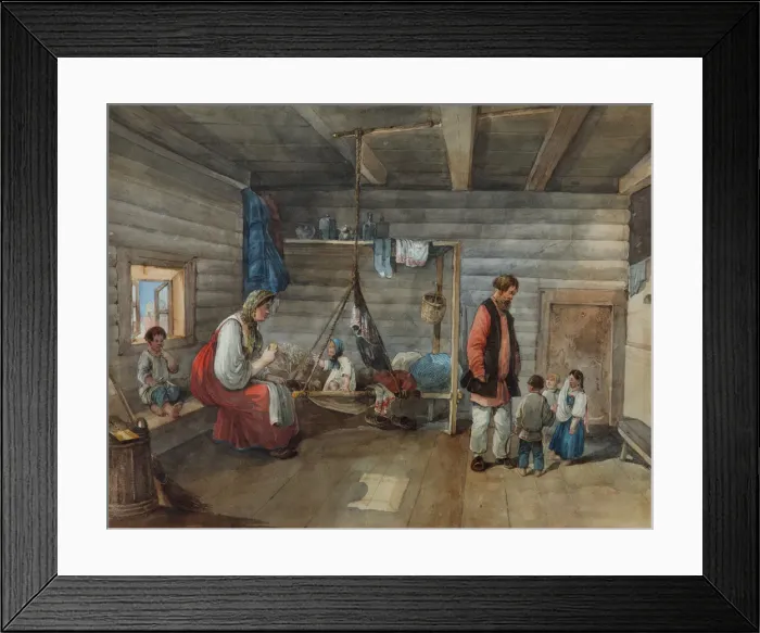 Framed Print : In a village house, 1841. Artist: Kolmann, Karl Ivanovich (1786-1846) Framed Print : In a village house, 1841. Artist: Kolmann, Karl Ivanovich (1786-1846)