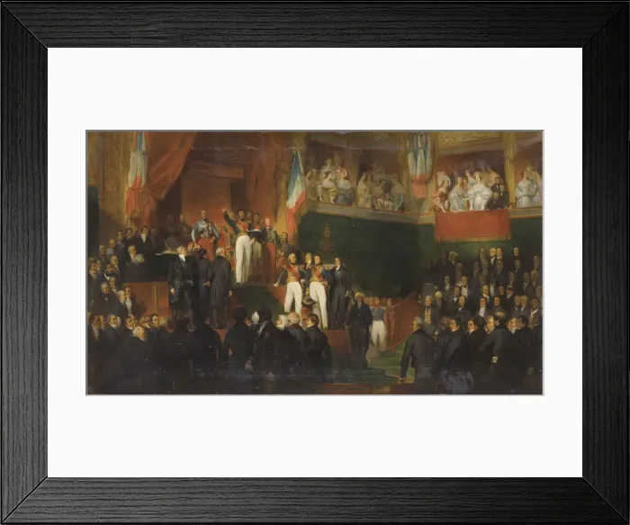 Framed Print : Louis-Philippe I is sworn in as king before the Chamber of Deputies, 9th August 1830. Artist: Perrault, Leon Jean Basile (1832-1908) Framed Print : Louis-Philippe I is sworn in as king before the Chamber of Deputies, 9th August 1830. Artist: Perrault, Leon Jean Basile (1832-1908)