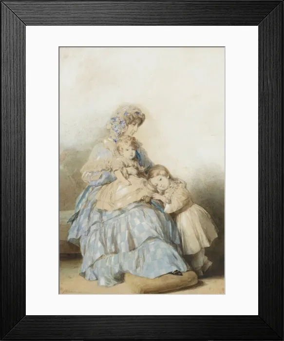 Framed Print : Queen Maria Amalia of the French, with children of Prince Louis, Duke of Nemours, 1845. Artist: Winterhalter, Franz Xaver, School of