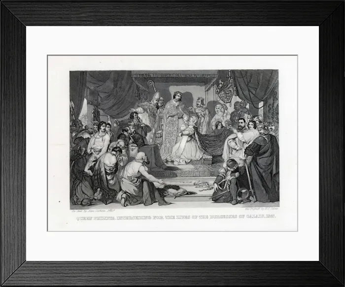 Framed Print : Queen Philippa Interceding for the Lives of the Burghers of Calais, 1347, 1882. Artist: Sartain, John (1808-1897) Framed Print : Queen Philippa Interceding for the Lives of the Burghers of Calais, 1347, 1882. Artist: Sartain, John (1808-1897)
