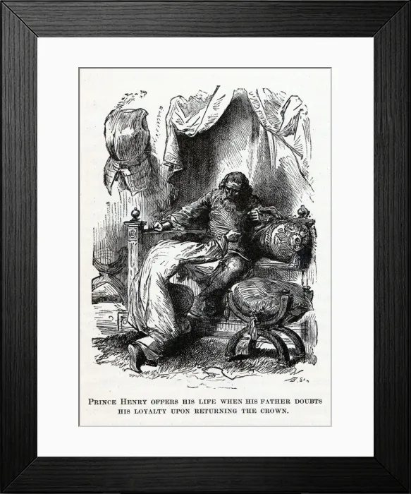 Framed Print : Prince Henry offers his life when his father doubts his loyalty upon returning the crown, 1882. Artist: Anonymous Framed Print : Prince Henry offers his life when his father doubts his loyalty upon returning the crown, 1882. Artist: Anonymous