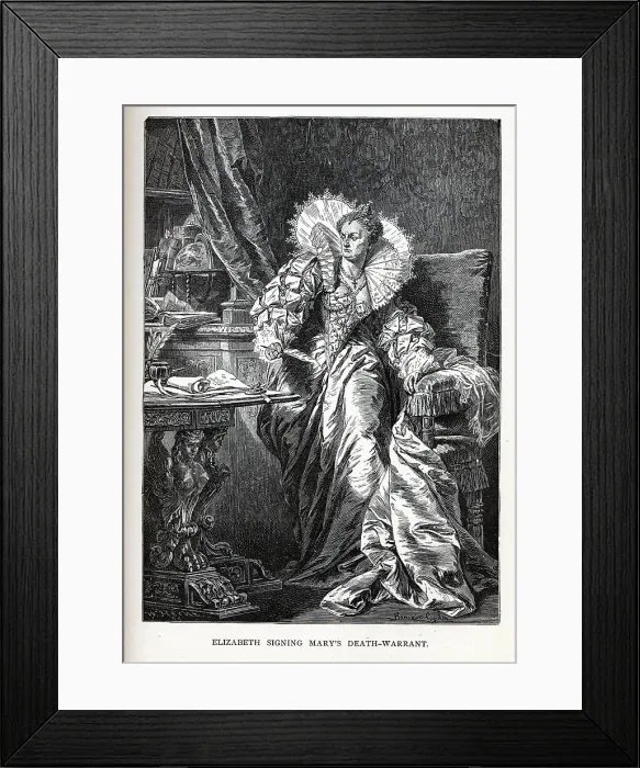Framed Print : Elizabeth signing Marys death warrant, 1882. Artist: Benczur, Gyula (1844-1920) Framed Print : Elizabeth signing Marys death warrant, 1882. Artist: Benczur, Gyula (1844-1920)