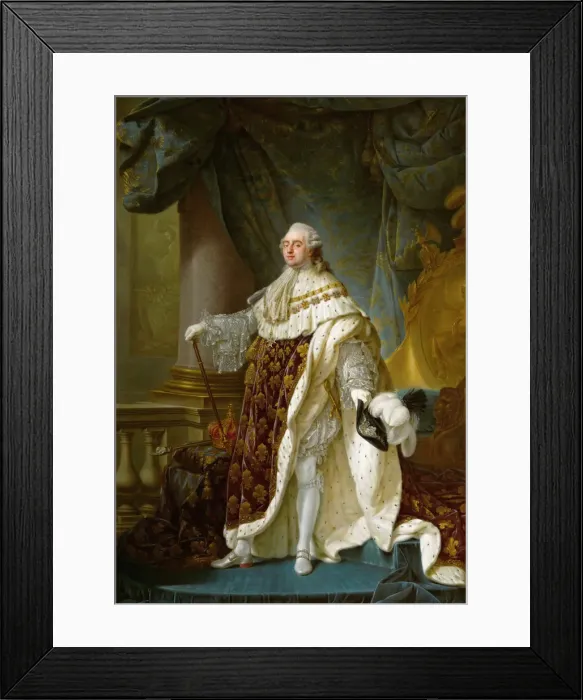 Framed Print : Portrait of the King Louis XVI (1754-1793) in his Coronation Robes, 1779. Artist: Callet, Antoine-Francois (1741?1823) Framed Print : Portrait of the King Louis XVI (1754-1793) in his Coronation Robes, 1779. Artist: Callet, Antoine-Francois (1741?1823)