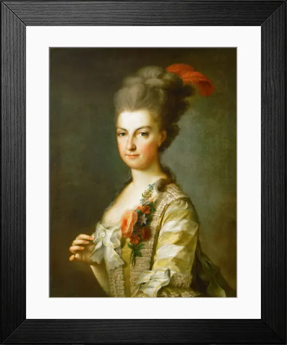 Framed Print : Archduchess Maria Christina (1742-1798), Duchess of Teschen, in a striped silkdress, ca 1766-1770. Artist: Anonymous Framed Print : Archduchess Maria Christina (1742-1798), Duchess of Teschen, in a striped silkdress, ca 1766-1770. Artist: Anonymous