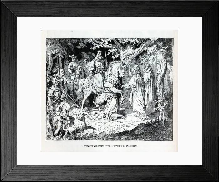 Framed Print : Liudolf craves his Fathers Pardon, 1882. Artist: Anonymous Framed Print : Liudolf craves his Fathers Pardon, 1882. Artist: Anonymous