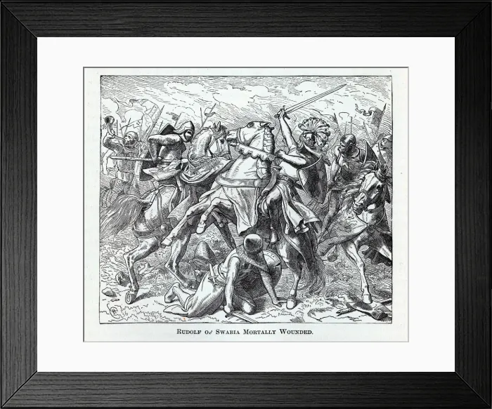 Framed Print : Rudolf of Swabia Mortally Wounded, 1882. Artist: Anonymous Framed Print : Rudolf of Swabia Mortally Wounded, 1882. Artist: Anonymous