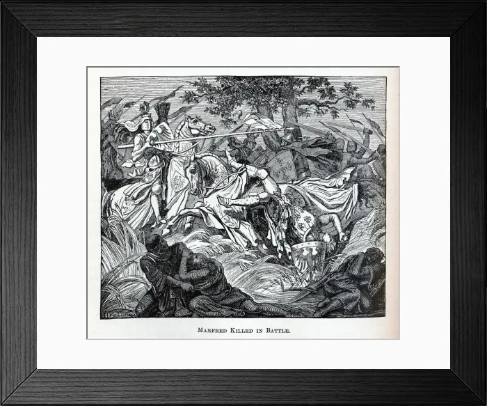 Framed Print : Manfred Killed in Battle, 1882. Artist: Anonymous Framed Print : Manfred Killed in Battle, 1882. Artist: Anonymous