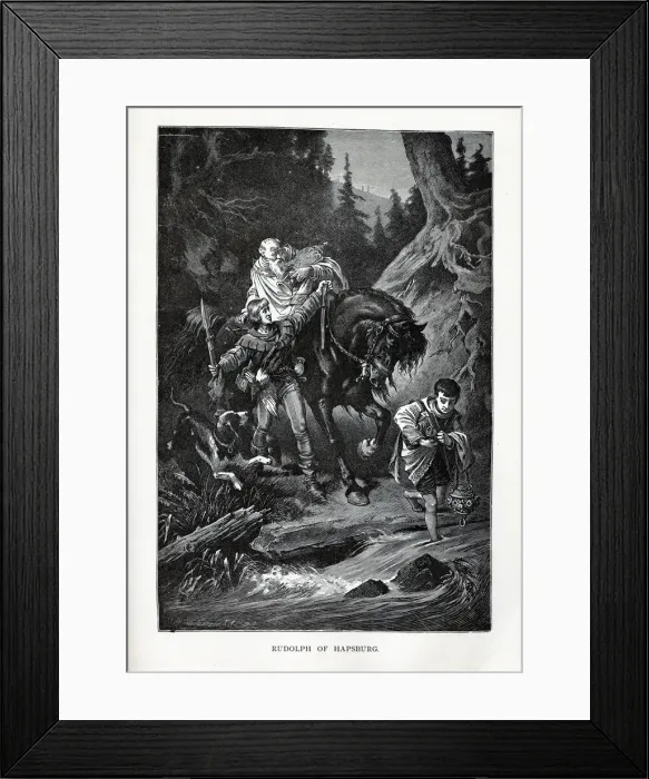 Framed Print : Rudolph of Habsburg and the Priest, 1882. Artist: Brend amour, Richard (1831-1915) Framed Print : Rudolph of Habsburg and the Priest, 1882. Artist: Brend amour, Richard (1831-1915)