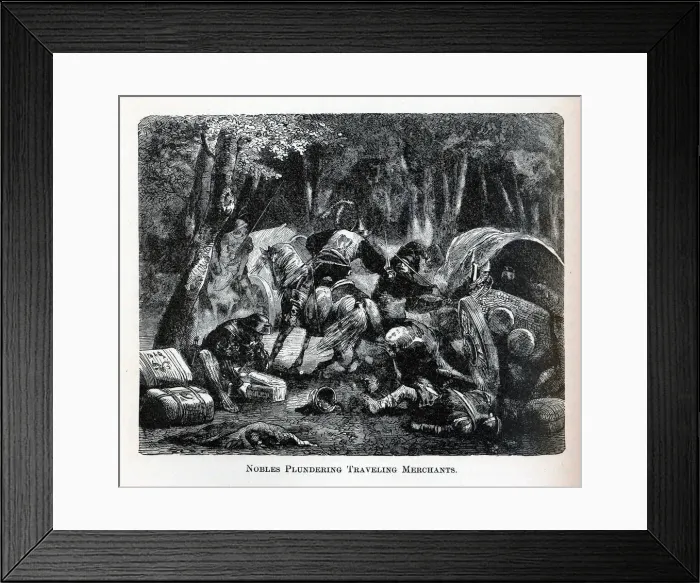 Framed Print : Nobles Plundering Traveling Merchants, 1882. Artist: Anonymous Framed Print : Nobles Plundering Traveling Merchants, 1882. Artist: Anonymous