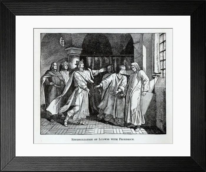 Framed Print : Reconciliation of Ludwig with Friedrich, 1882. Artist: Werthmann, Wilhelm (active 1854-1885) Framed Print : Reconciliation of Ludwig with Friedrich, 1882. Artist: Werthmann, Wilhelm (active 1854-1885)