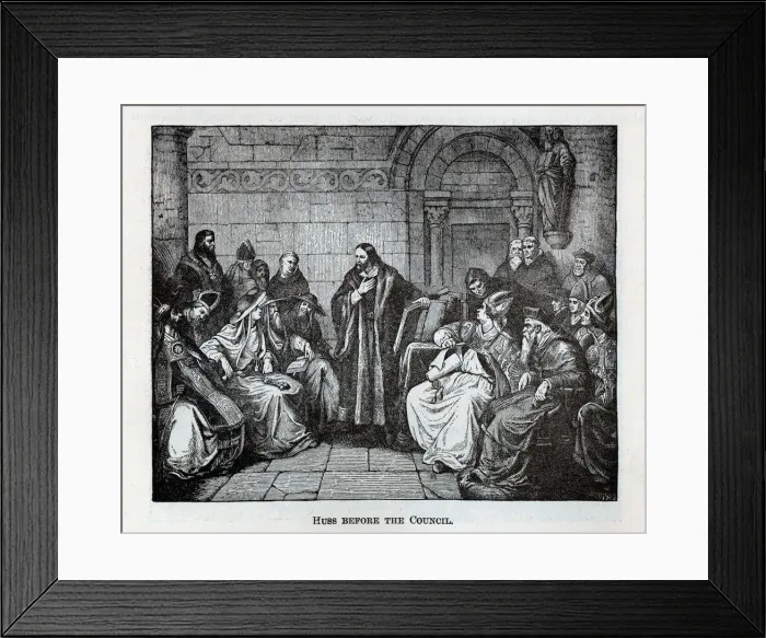 Framed Print : Huss before the Council, 1882. Artist: Anonymous