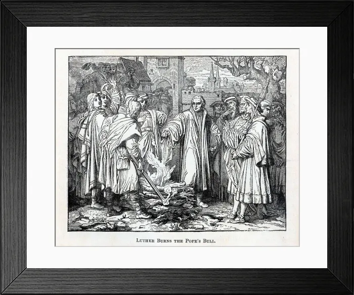 Framed Print : Luther Burns the Popes Bull, 1882. Artist: Anonymous Framed Print : Luther Burns the Popes Bull, 1882. Artist: Anonymous