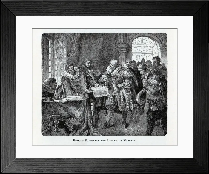Framed Print : Rudolf II grants the Letter of Majesty, 1882. Artist: Anonymous Framed Print : Rudolf II grants the Letter of Majesty, 1882. Artist: Anonymous