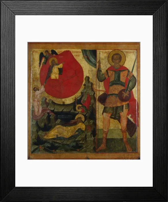 Framed Print : The Prophet Elijah and the Fiery Chariot. Saint Demetrius of Thessaloniki, Mid of 16th century. Artist: Russian icon Framed Print : The Prophet Elijah and the Fiery Chariot. Saint Demetrius of Thessaloniki, Mid of 16th century. Artist: Russian icon