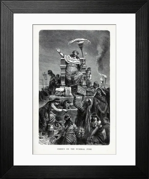 Framed Print : Croesus on the Funeral Pyre, 1882. Artist: Anonymous Framed Print : Croesus on the Funeral Pyre, 1882. Artist: Anonymous