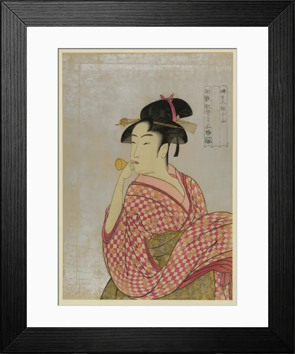 Framed Print : Young Woman Blowing a Glass Pipe (poppin), from the series Ten Types in the Physiognomic Study of Wo Artist: Utamaro, Kitagawa (1753-1806) Framed Print : Young Woman Blowing a Glass Pipe (poppin), from the series Ten Types in the Physiognomic Study of Wo Artist: Utamaro, Kitagawa (1753-1806)