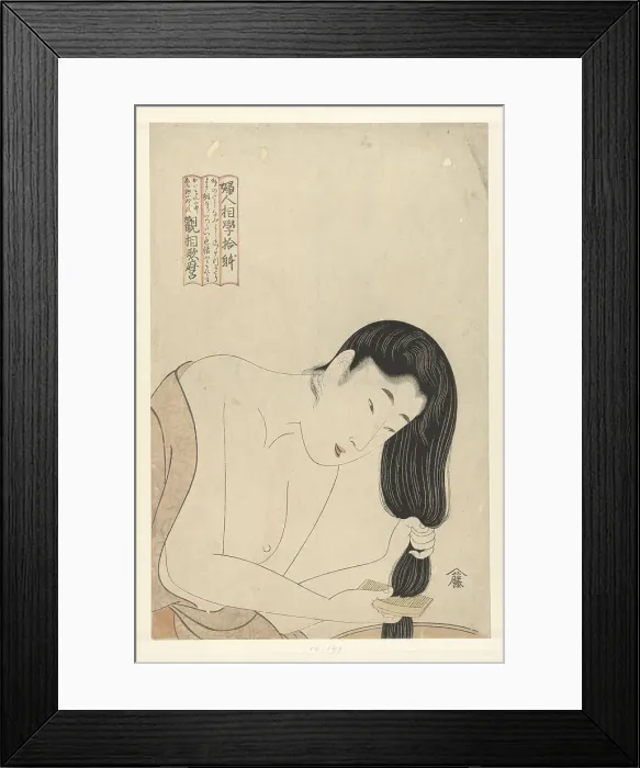 Framed Print : Combing the Hair, from the series Ten Types in the Physiognomic Study of Women, ca 1802. Artist: Utamaro, Kitagawa (1753-1806) Framed Print : Combing the Hair, from the series Ten Types in the Physiognomic Study of Women, ca 1802. Artist: Utamaro, Kitagawa (1753-1806)