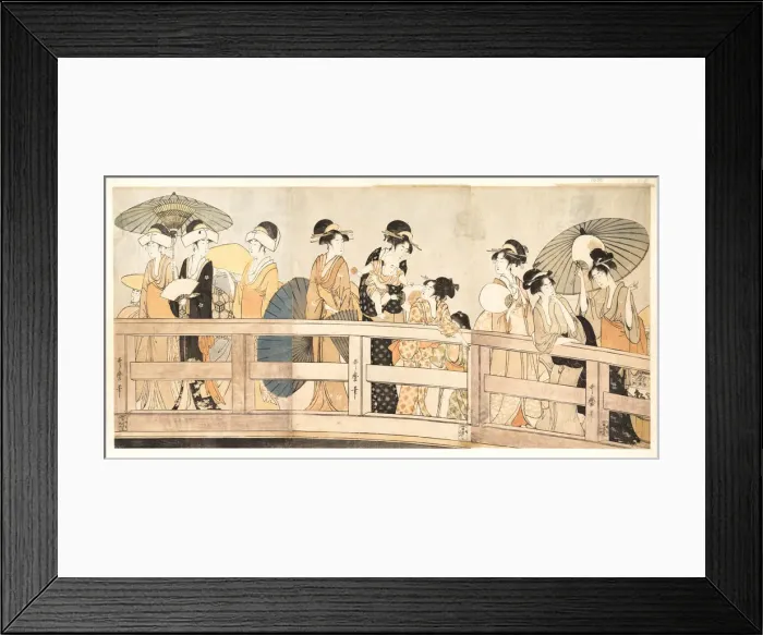Framed Print : On top and beneath Ryogoku Bridge, c. 1800. Artist: Utamaro, Kitagawa (1753-1806) Framed Print : On top and beneath Ryogoku Bridge, c. 1800. Artist: Utamaro, Kitagawa (1753-1806)