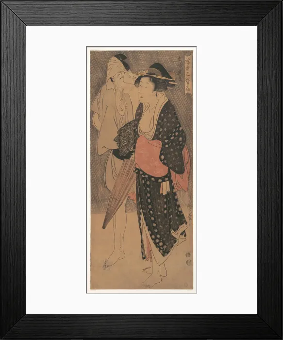 Framed Print : Couple in an Evening Shower, c. 1800. Artist: Utamaro, Kitagawa (1753-1806) Framed Print : Couple in an Evening Shower, c. 1800. Artist: Utamaro, Kitagawa (1753-1806)