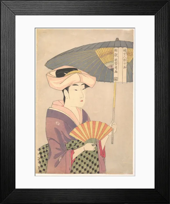 Framed Print : Woman Holding Up a Parasol, from the series Ten Types in the Physiognomic Study of Women, c. 1793. Artist: Utamaro, Kitagawa (1753-1806) Framed Print : Woman Holding Up a Parasol, from the series Ten Types in the Physiognomic Study of Women, c. 1793. Artist: Utamaro, Kitagawa (1753-1806)