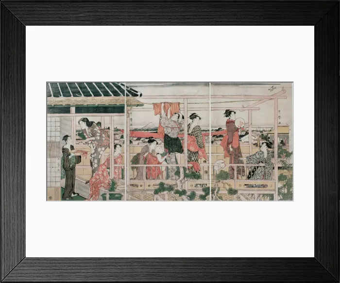 Framed Print : Drying Clothes, c. 1790. Artist: Utamaro, Kitagawa (1753-1806) Framed Print : Drying Clothes, c. 1790. Artist: Utamaro, Kitagawa (1753-1806)