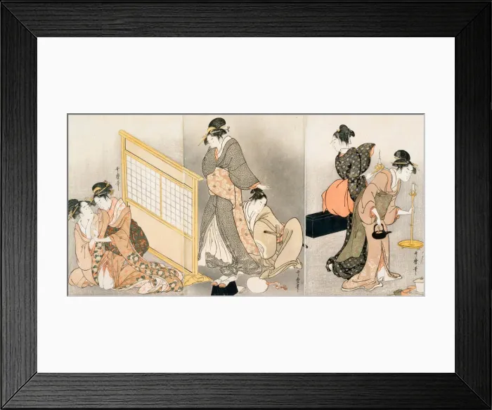 Framed Print : Double pillow. Triptych, ca 1794. Artist: Utamaro, Kitagawa (1753-1806) Framed Print : Double pillow. Triptych, ca 1794. Artist: Utamaro, Kitagawa (1753-1806)