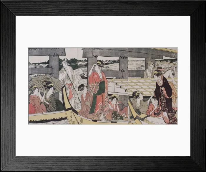 Framed Print : On top and beneath Ryogoku Bridge, c. 1796. Artist: Utamaro, Kitagawa (1753-1806) Framed Print : On top and beneath Ryogoku Bridge, c. 1796. Artist: Utamaro, Kitagawa (1753-1806)