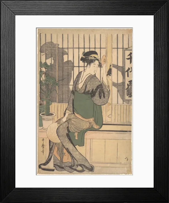 Framed Print : The Chiyozuru Teahouse (Shadows on the Shoji), 1790s. Artist: Utamaro, Kitagawa (1753-1806) Framed Print : The Chiyozuru Teahouse (Shadows on the Shoji), 1790s. Artist: Utamaro, Kitagawa (1753-1806)