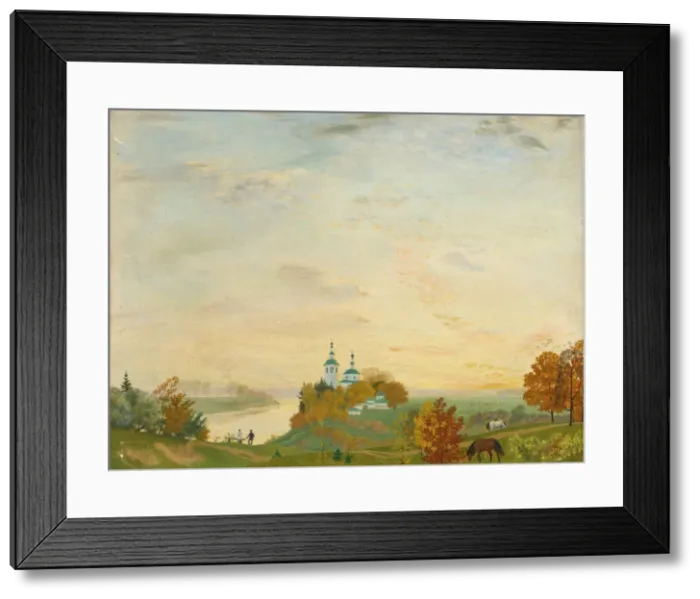 Framed Print : Above the river, Autumn, 1919. Artist: Kustodiev, Boris Michaylovich (1878-1927) Framed Print : Above the river, Autumn, 1919. Artist: Kustodiev, Boris Michaylovich (1878-1927)