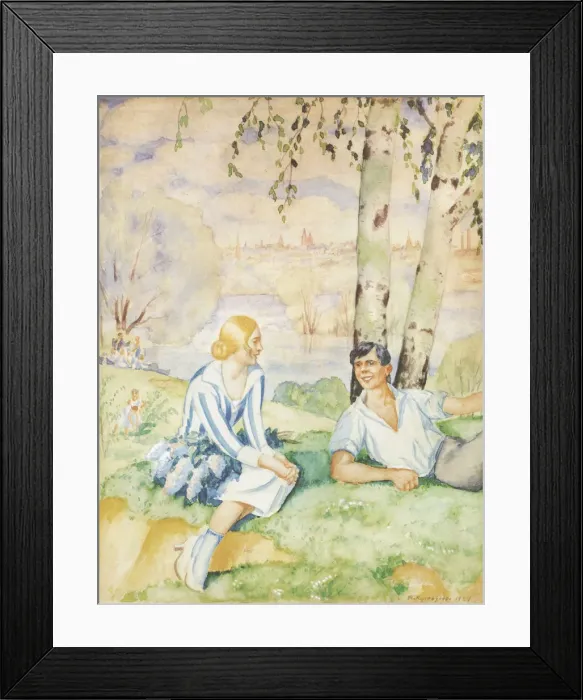 Framed Print : Spring on the riverbank, 1927. Artist: Kustodiev, Boris Michaylovich (1878-1927) Framed Print : Spring on the riverbank, 1927. Artist: Kustodiev, Boris Michaylovich (1878-1927)