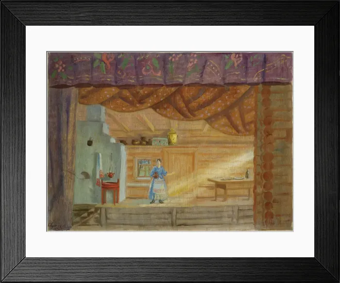 Framed Print : Stage design for the play Virineya by Lidia Seyfullina, 1925. Artist: Kustodiev, Boris Michaylovich (1878-1927) Framed Print : Stage design for the play Virineya by Lidia Seyfullina, 1925. Artist: Kustodiev, Boris Michaylovich (1878-1927)