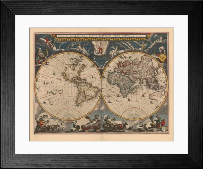 Framed Print : Double hemisphere map of the World, 1662. Artist: Blaeu, Joan (1596-1673) Framed Print : Double hemisphere map of the World, 1662. Artist: Blaeu, Joan (1596-1673)