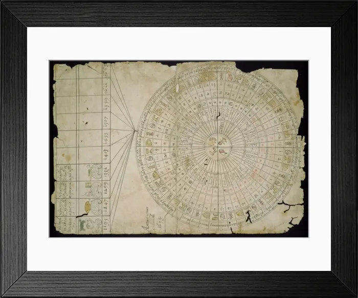 Framed Print : Aztec Calendar, Between 1655 and 1660. Artist: Pre-Columbian art