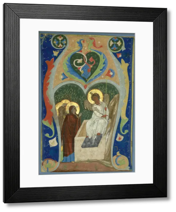 Framed Print : Three Maries and the Fiery Angel at the Tomb. Initial, ca 1310. Artist: Anonymous Framed Print : Three Maries and the Fiery Angel at the Tomb. Initial, ca 1310. Artist: Anonymous