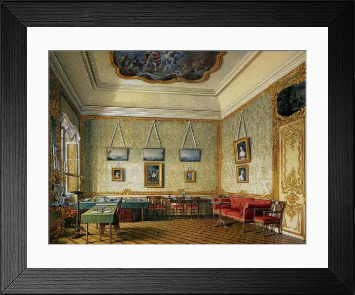 Framed Print : The Working or Small Study of Emperor Alexander I at the Great Palace in Tsarskoye Selo, 1875. Artist: Hau, Eduard (1807-1887) Framed Print : The Working or Small Study of Emperor Alexander I at the Great Palace in Tsarskoye Selo, 1875. Artist: Hau, Eduard (1807-1887)