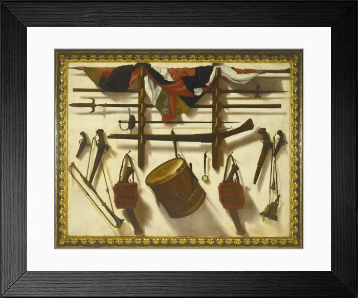 Framed Print : Trompe l oeil with a Gun rack. Artist: Victoria, Vicente (1650-1709) Framed Print : Trompe l oeil with a Gun rack. Artist: Victoria, Vicente (1650-1709)