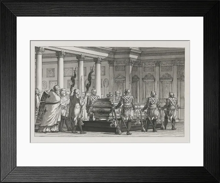 Framed Print : The Emperor Paul I Lying in State with a guard of honour. Artist: Quarenghi, Giacomo Antonio Domenico (1744-1817) Framed Print : The Emperor Paul I Lying in State with a guard of honour. Artist: Quarenghi, Giacomo Antonio Domenico (1744-1817)