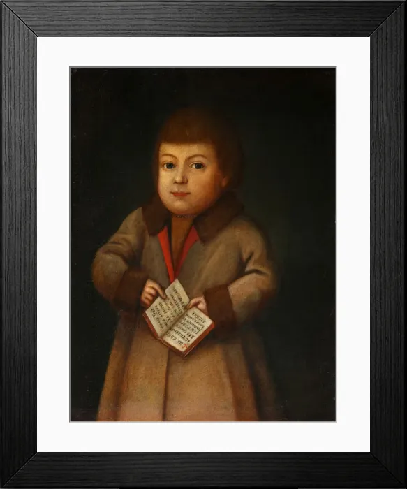 Framed Print : Boy with an Alphabet book, First quarter of 19th century. Artist: Anonymous Framed Print : Boy with an Alphabet book, First quarter of 19th century. Artist: Anonymous