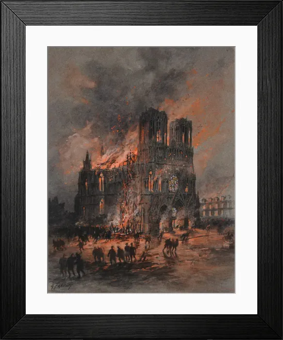 Framed Print : The burning Reims Cathedral, 1914-1915 Framed Print : The burning Reims Cathedral, 1914-1915
