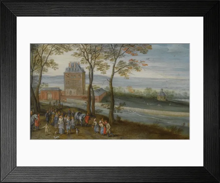 Framed Print : An extensive landscape with a view of the castle of Mariemont, a procession with the archduke Albrec Framed Print : An extensive landscape with a view of the castle of Mariemont, a procession with the archduke Albrec