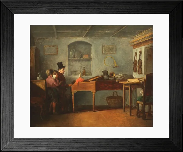 Framed Print : The schoolmaster with the boys singing flat at the piano, 1840 Framed Print : The schoolmaster with the boys singing flat at the piano, 1840