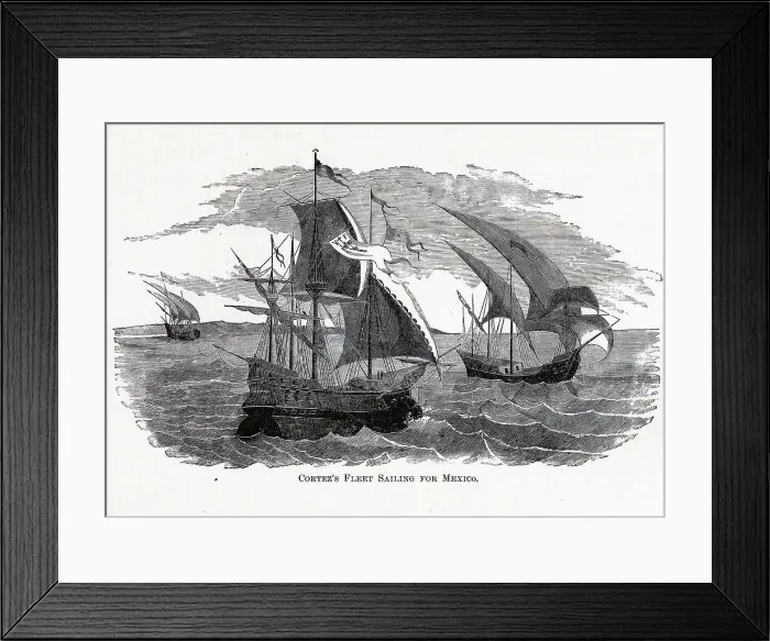 Framed Print : Cortezs Fleet Sailing for Mexico, 1882. Artist: Anonymous Framed Print : Cortezs Fleet Sailing for Mexico, 1882. Artist: Anonymous
