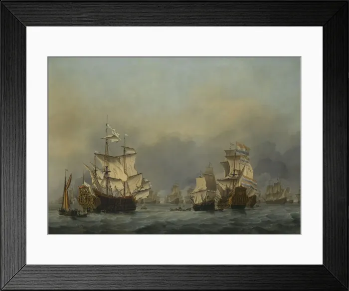 Framed Print : The Four Days Battle, c. 1670. Artist: Velde, Willem van de, the Younger (1633-1707) Framed Print : The Four Days Battle, c. 1670. Artist: Velde, Willem van de, the Younger (1633-1707)