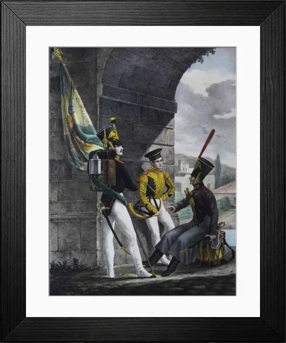 Framed Print : Podpraporshchik, Drummer and Hornist of the Finliandsky Guard Regiment, 1829. Artist: Belousov, Lev Alexandrovich (1806-1864) Framed Print : Podpraporshchik, Drummer and Hornist of the Finliandsky Guard Regiment, 1829. Artist: Belousov, Lev Alexandrovich (1806-1864)
